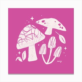 Abstract Mushrooms Pink Square Canvas Print