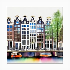 Canals Amsterdam Houses Watercolor Art Print Canvas Print