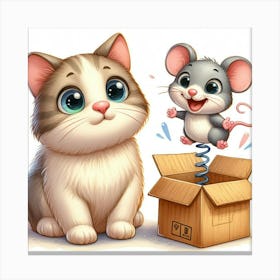 Cute Kitten And Mouse Canvas Print