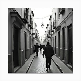 People Walking Down A Narrow Street Canvas Print