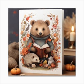 Teddy Bear Reading Canvas Print