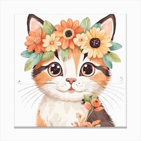 Floral Baby Cat Nursery Illustration (12) Canvas Print