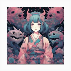 Anime Girl With Monsters Canvas Print