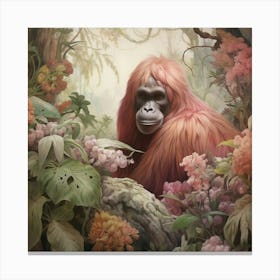 Orangutan 1 Pink Jungle Animal Portrait Canvas Print