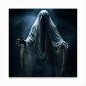 Ghostly Figure Draped In A Shroud Like Veil Hands Reaching Out As If For Help Eyes Wide With Blind (1) Canvas Print