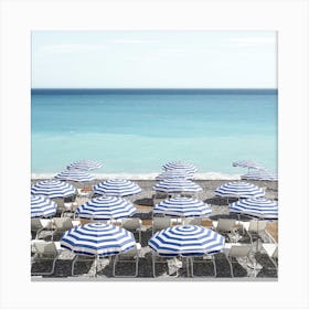 Blue Beach Umbrellas Square Canvas Print