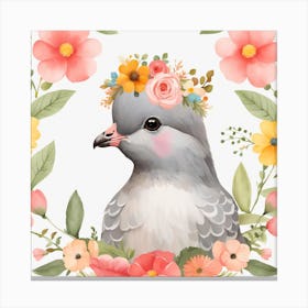 Floral Baby Pigeon Nursery Illustration (41) Canvas Print