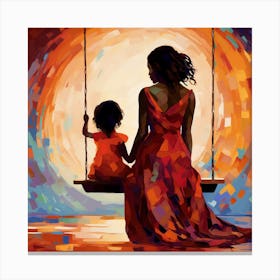 Mother And Daughter On Swing Canvas Print