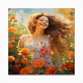 Girl In A Rose Garden Canvas Print