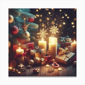 Christmas Background With Candles And Gifts Canvas Print
