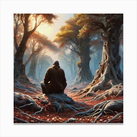 Meditating Man In The Forest Canvas Print