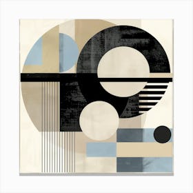 Abstract Geometric Painting - Circles and Lines in Beige, Black and Blue Canvas Print