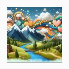 Landscape With Mountains And Clouds Canvas Print