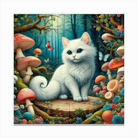 White Cat In The Forest 1 Canvas Print