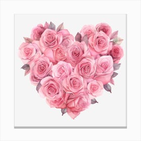 Pink Roses Heart Canvas Print