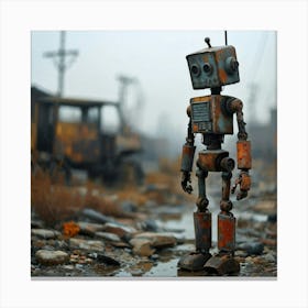 Abandoned Toy Robot Standing Alone In A Post Apocalyptic Wasteland Body Exhibiting A Mix Of Heavy Canvas Print