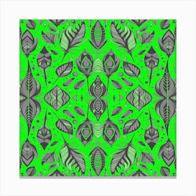 Neon Vibe Abstract Peacock Feathers Black And Green Canvas Print