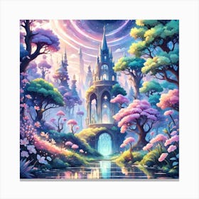 A Fantasy Forest With Twinkling Stars In Pastel Tone Square Composition 253 Canvas Print