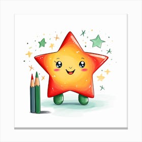 Cute Star With Pencil Canvas Print