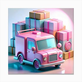 Pink Delivery Truck With Stack Of Presents Canvas Print