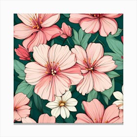 Pink Flowers Seamless Pattern 2 Canvas Print