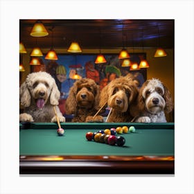 Pool Table With Dogs Canvas Print