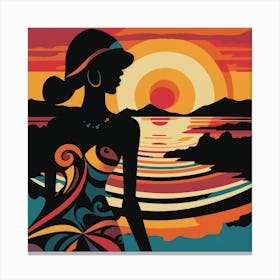 Sunset Silhouette Of A Woman Canvas Print