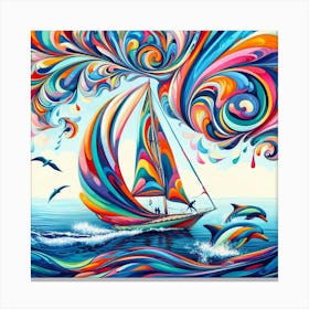 Sailboat With Dolphins 1 Canvas Print