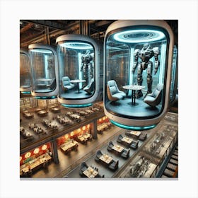 Futuristic Dining Pods Suspended Above A Factory F Canvas Print