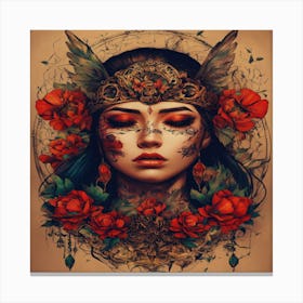 Tattooed Woman With Roses Canvas Print