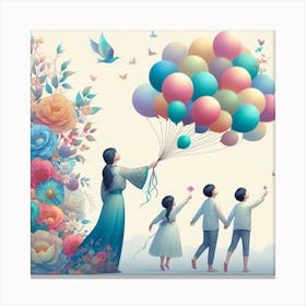 Mother And Children Canvas Print