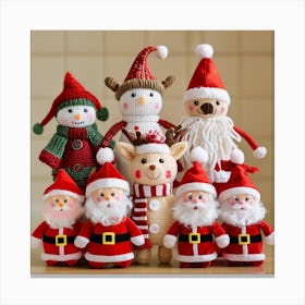 Christmas Plush Toys Arrangement, With Festive Santa And Snowman Canvas Print