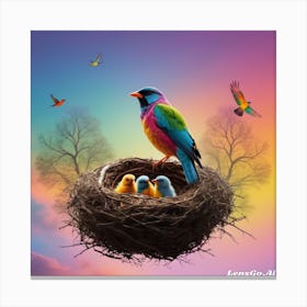 Colorful Birds In A Nest Canvas Print