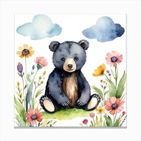 Black baby bear  Canvas Print