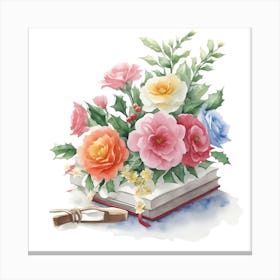 Watercolor Book With Flowers Canvas Print