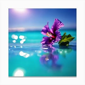 Turquoise Blue Ocean with Purple Hibiscus Flower 1 Canvas Print