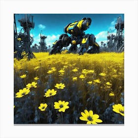 Robot In A Field Of Yellow Flowers 4 Canvas Print