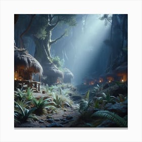 Huts In The Forest, Echoes of Endor: A Glimmer of Hope in the Forest Ruins 1 Canvas Print