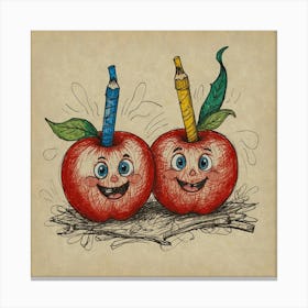 Two Apples With Pencils Canvas Print