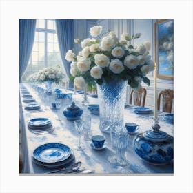 Blue And White Dining Room Canvas Print