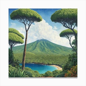 Reunion National Park France Pointillism Art Print 5 Canvas Print