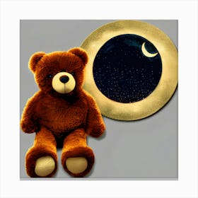 Teddy Bear And Crescent Moon From A Distance Canvas Print