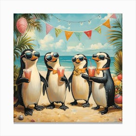 Tropical Penguin Beach Party Fun Canvas Print