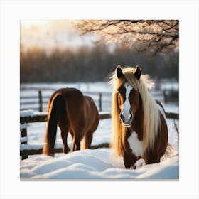 Two Horses In The Snow Canvas Print