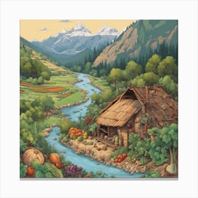 Village In The Mountains Canvas Print