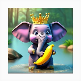 Cute Elephant With A Banana Canvas Print