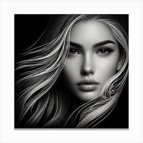 Black And White Portrait Of Beautiful Woman Canvas Print