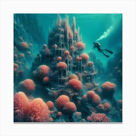 Diving Into The Water, Discovering An Underwater Garden Of Coral Castles 2 Canvas Print