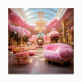 Firefly Pink, Fluffy, Cloudy, Mall, Pink Halls, Gold Accents, Cloud Shaped, Benches, Heart Shaped, D Canvas Print