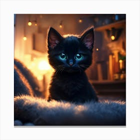 Cute Black Kitten With Green Eyes Canvas Print